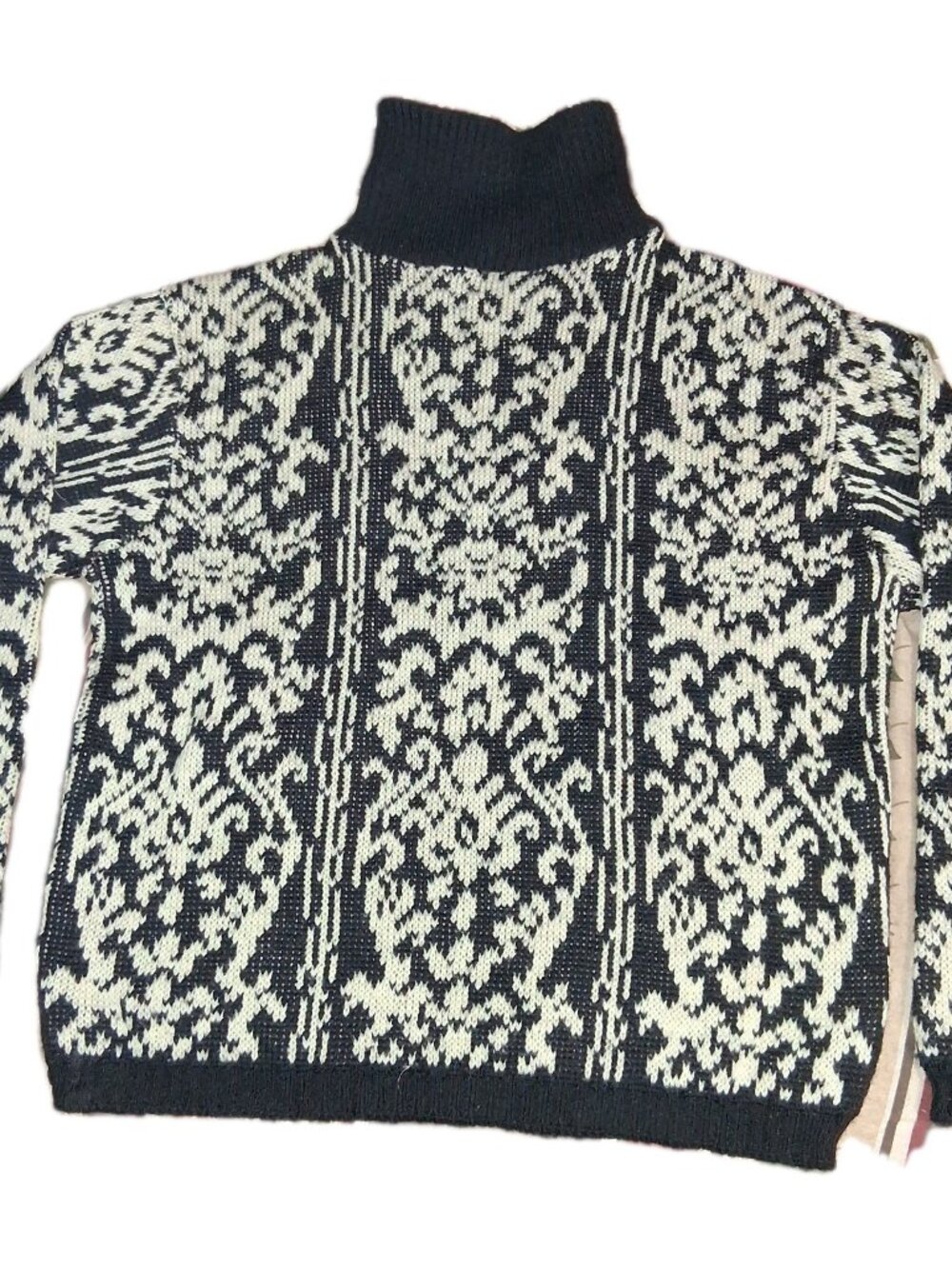 Vintage Catalina Turtleneck Sweater Black Cream Jacquard Damask 38